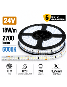 LED juosta - 24V - 18W - 2700lm - 6500K - 240LED