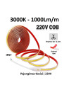 COB LED juosta 220V - 10W - šiltai balta 3000K IP67