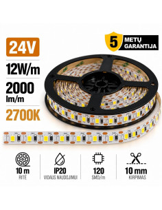 LED juostos 12V, 24V | LED juosta  24V, CUT 1 cm 12W - 2000lm – 2700K - LuxON.lt