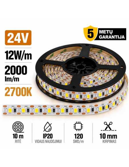 LED juostos 12V, 24V | LED juosta  24V, CUT 1 cm 12W - 2000lm – 2700K - LuxON.lt