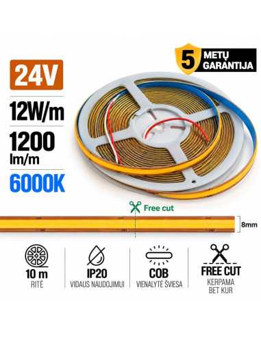 COB LED juosta Free CUT  24V - 12W - 6000K - CRI90