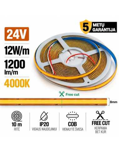 Free CUT - COB LED juosta 12W - 24V - 4000K - CRI90