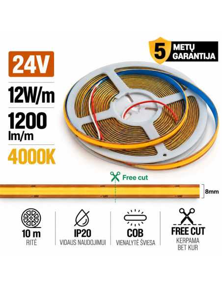 Free CUT - COB LED juosta 12W - 24V - 4000K - CRI90