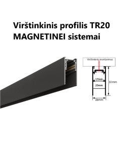 Virštinkinis magnetinis bėgelis juodas - TR20 - 200cm