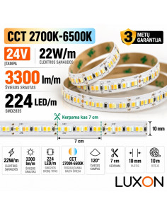 24V - CCT LED juosta - 22W - 2700K - 6500K - 224 SMD