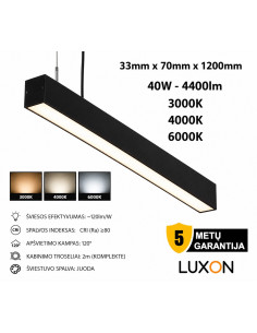 Linijinis LED šviestuvas - Linear 120cm 40W - JUODAS CCT